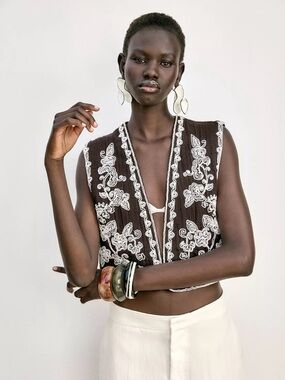 New ZARA Embroidered Open Vest